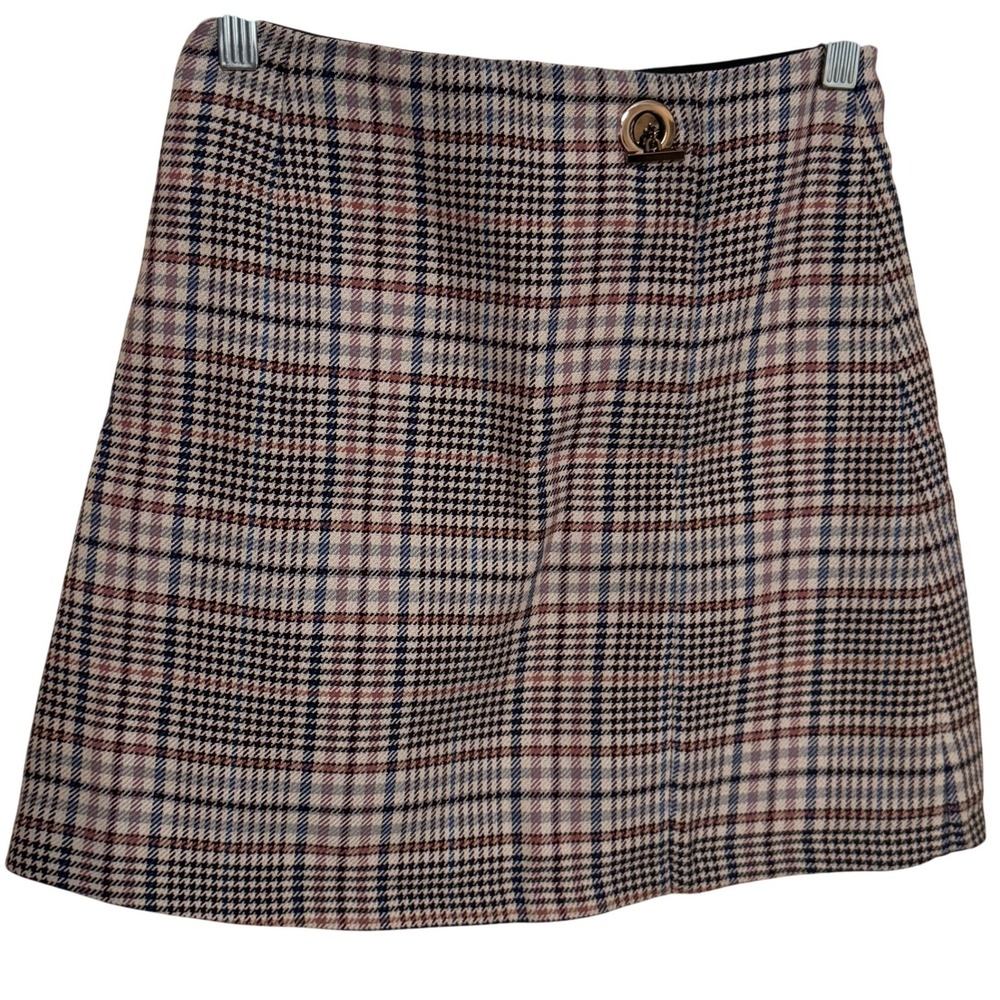 Sandro mini Skirt Women's size 0 houndstooth plaid flannel wool blend eyelet